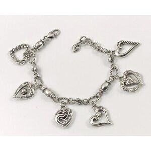 Brighton L'Amore Love Silver Chain Heart Charm7.5-8.5" Bracelet Retired #997 LN